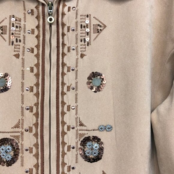 TanJay Brown Faux Suede embroidered Zip-up Lightweight Jacket size 12 - Picture 6 of 15